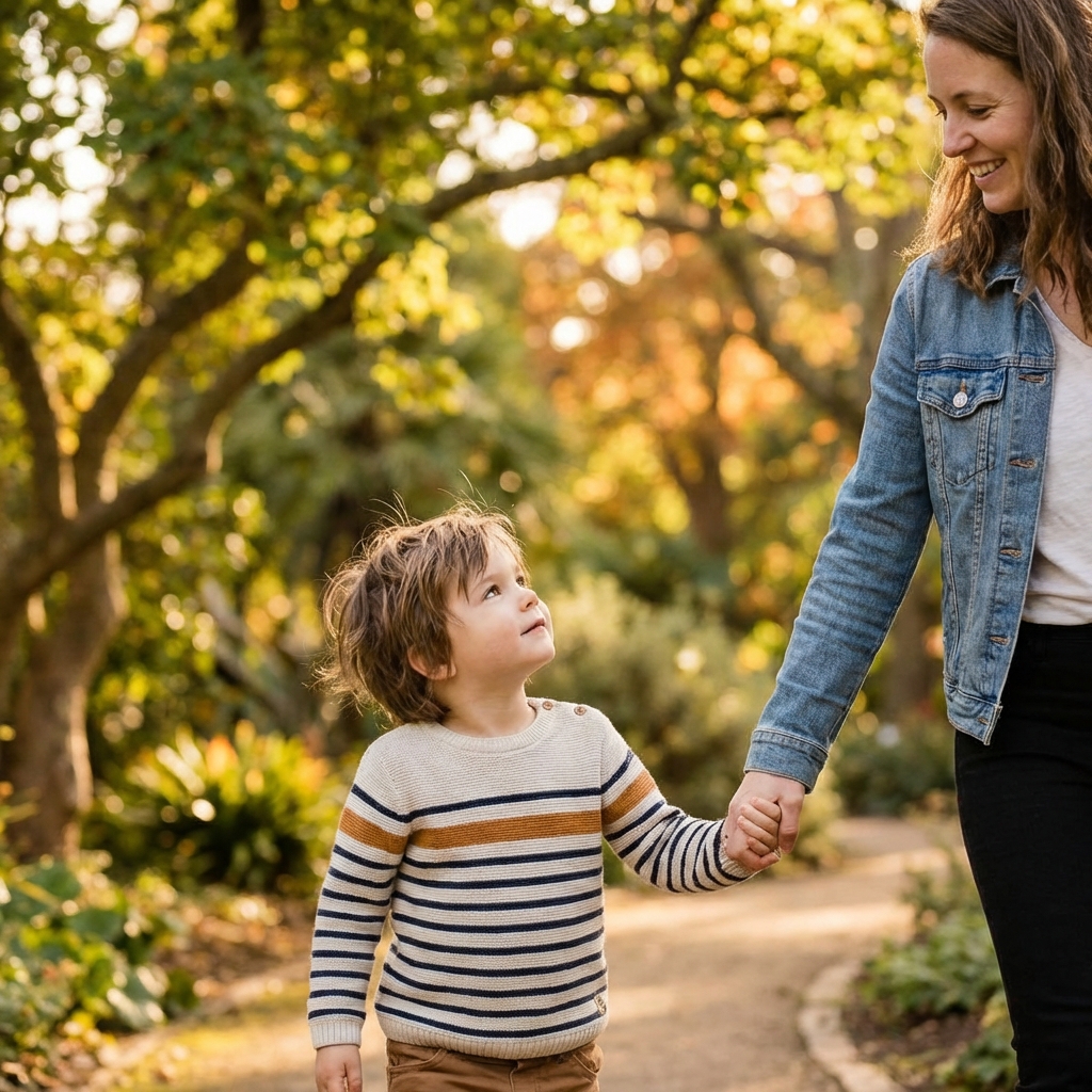 Kind und Elternteil im Park - Begleiteter Umgang